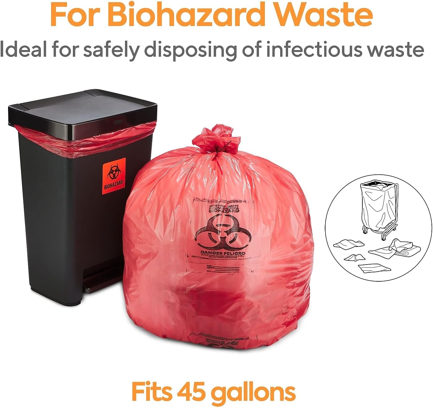 image:imageBRIGHTON Red Healthcare Printed Bags 4045 gal Low Density 13 Mil 40Inch x 46Inch 200 CT