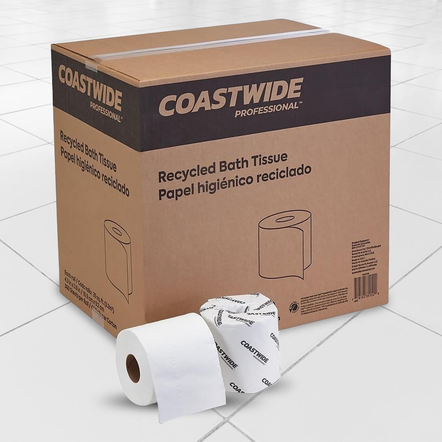image:imageCoastwide Professional Recycled Toilet Paper 2ply White 550 SheetsRoll 80 RollsCarton350 Sheets per Roll