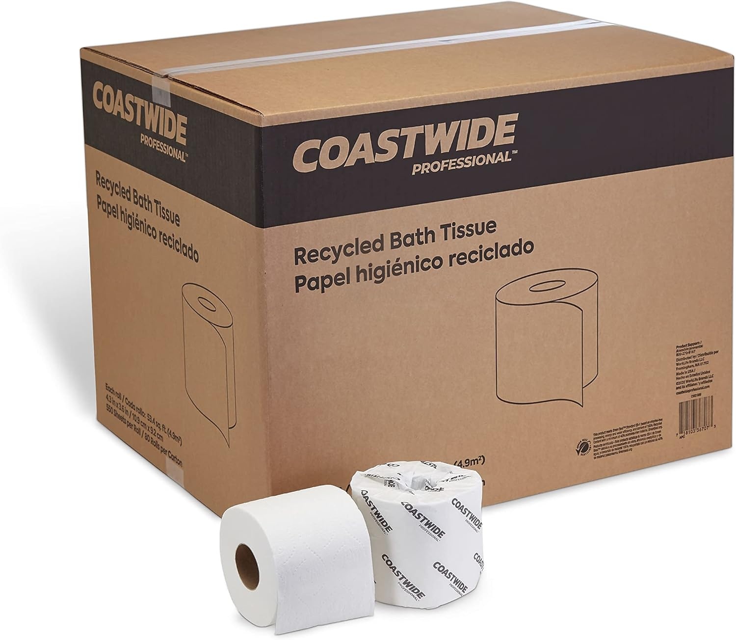 image:imageCoastwide Professional Recycled Toilet Paper 2ply White 550 SheetsRoll 80 RollsCarton550 Sheets per Roll