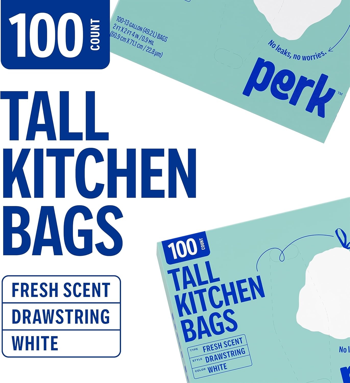 image:imagePERK 13 Gallon Kitchen Trash Bag Low Density 09 Mil100 Pack