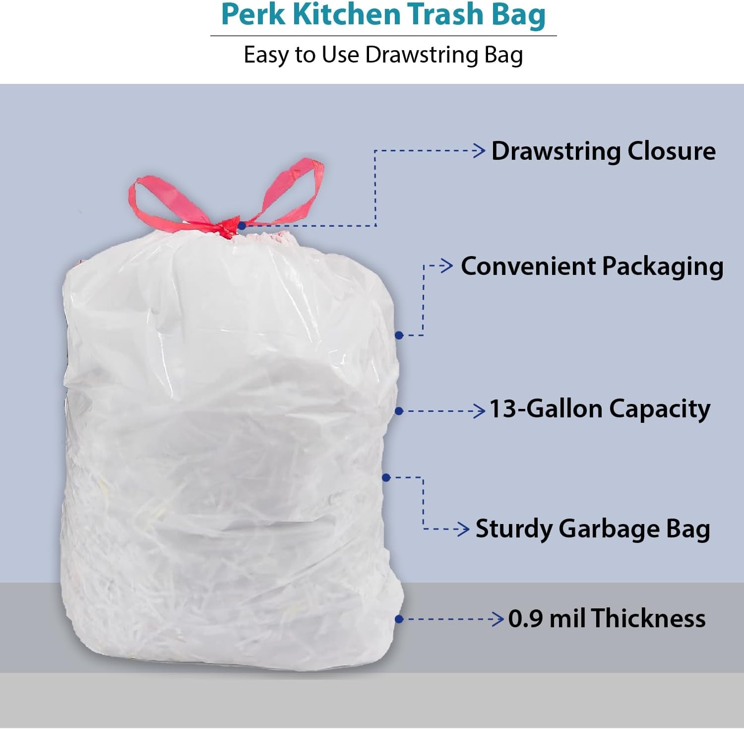 image:imagePERK 13 Gallon Kitchen Trash Bag Low Density 09 Mil120 Pack