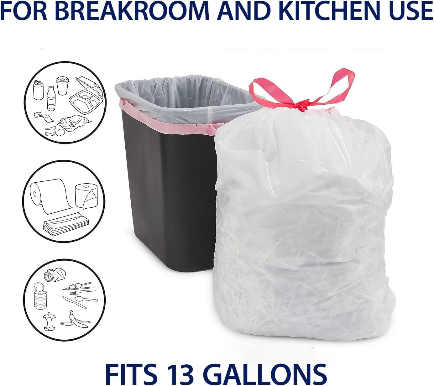 image:imagePERK 13 Gallon Kitchen Trash Bag Low Density 09 Mil120 Pack