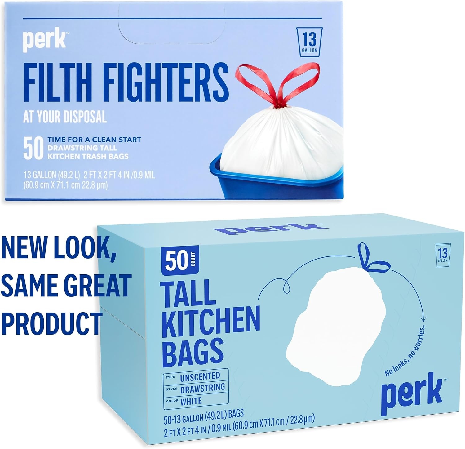 image:imagePERK 13 Gallon Kitchen Trash Bag Low Density 09 Mil50 Pack