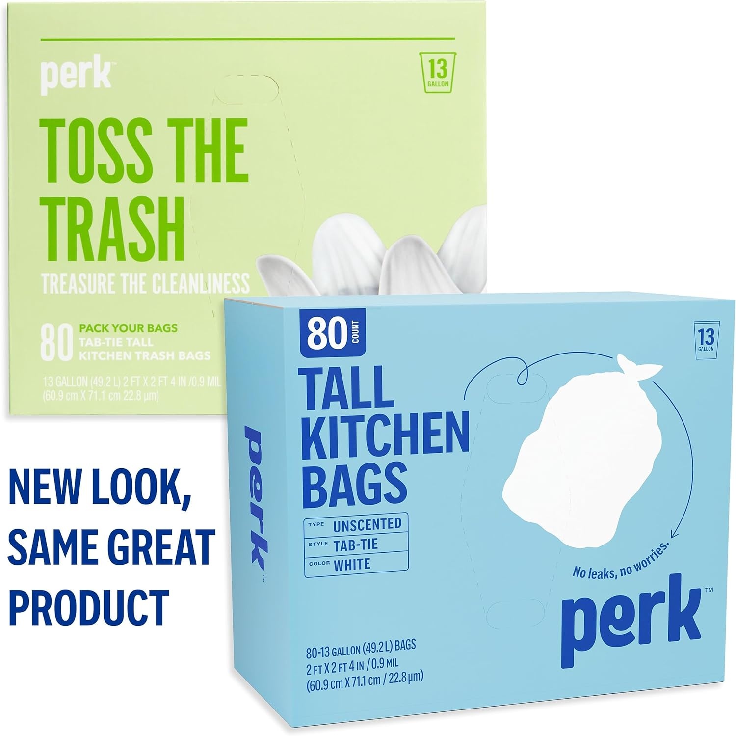 image:imagePERK 13 Gallon Kitchen Trash Bag Low Density 09 Mil80 Pack
