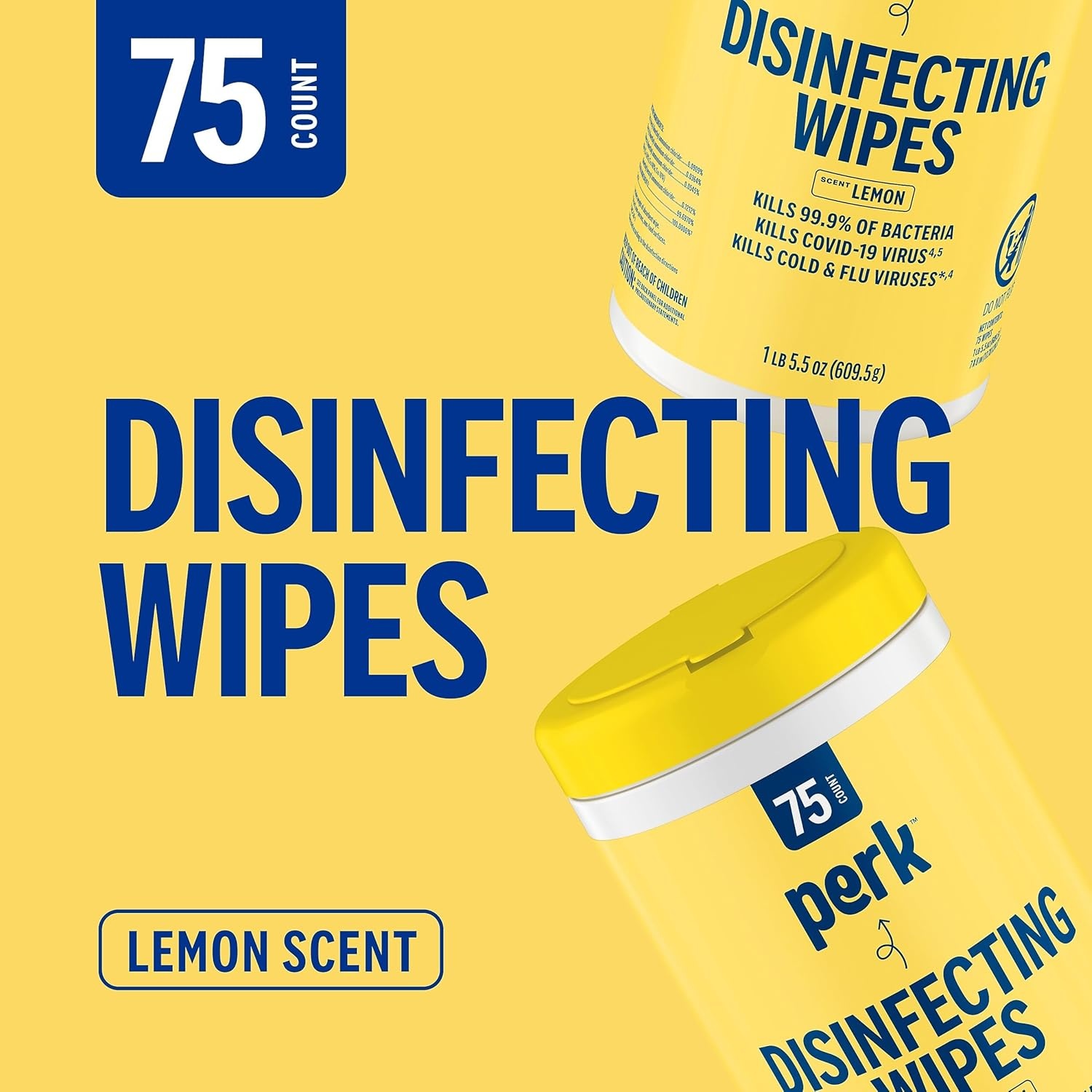 image:imagePerk Disinfecting Wipes Fresh Scent 75 WipesCanister 6Pack MultiSurface Cleaning Wipes for Home Office amp Classroom1 Count Pack of 1