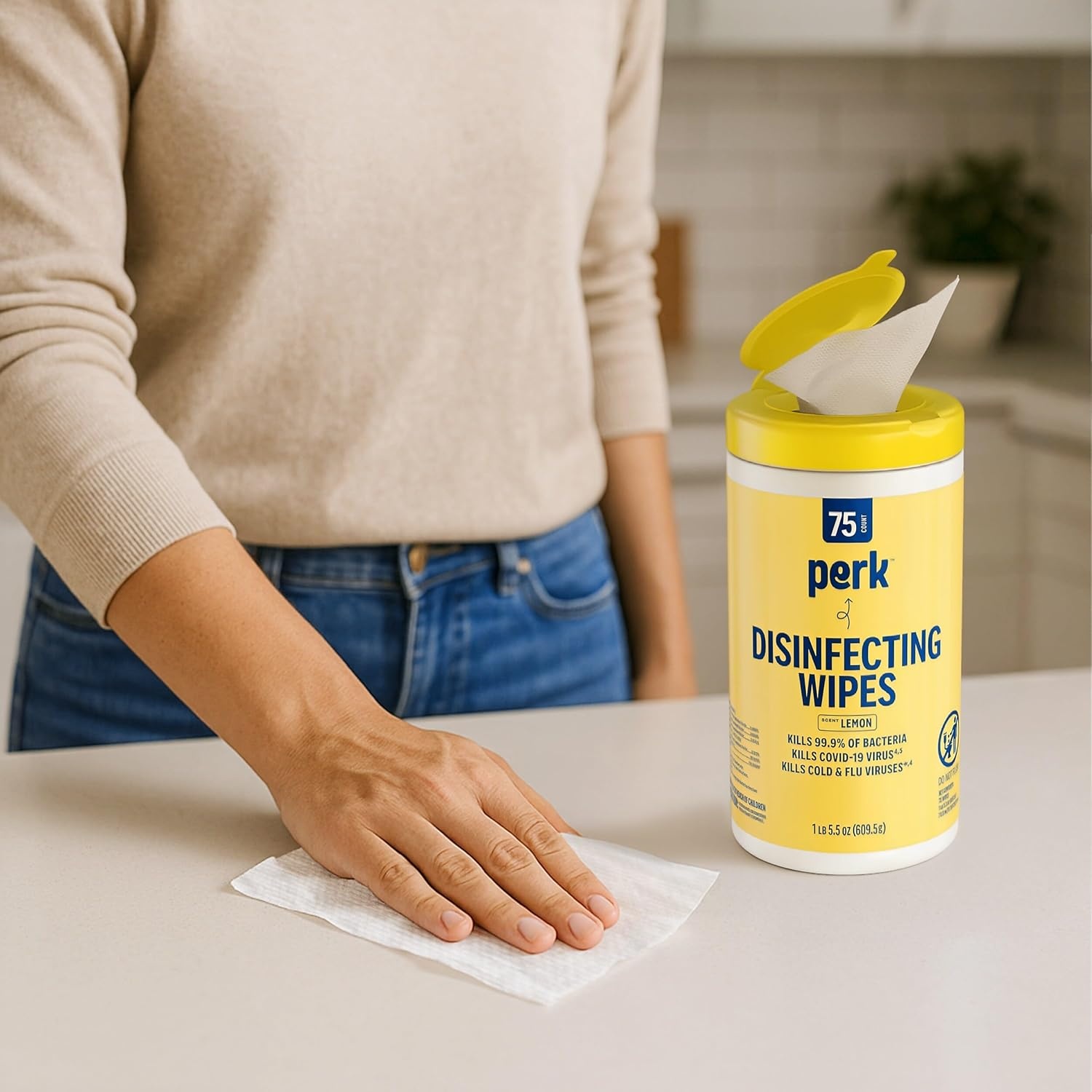 image:imagePerk Disinfecting Wipes Fresh Scent 75 WipesCanister 6Pack MultiSurface Cleaning Wipes for Home Office amp Classroom1 Count Pack of 1
