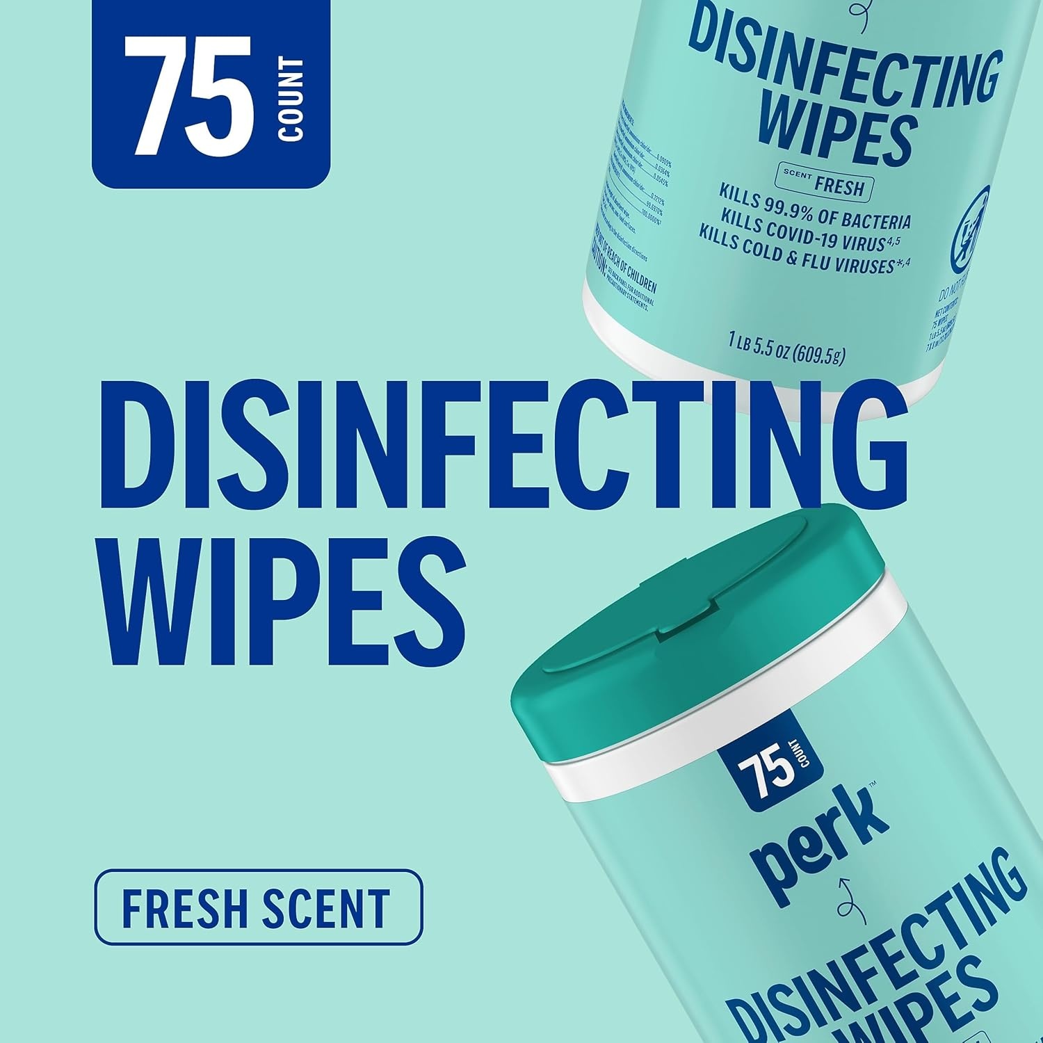 image:imagePerk Disinfecting Wipes Fresh Scent 75 WipesCanister 6Pack MultiSurface Cleaning Wipes for Home Office amp Classroom1 Pack