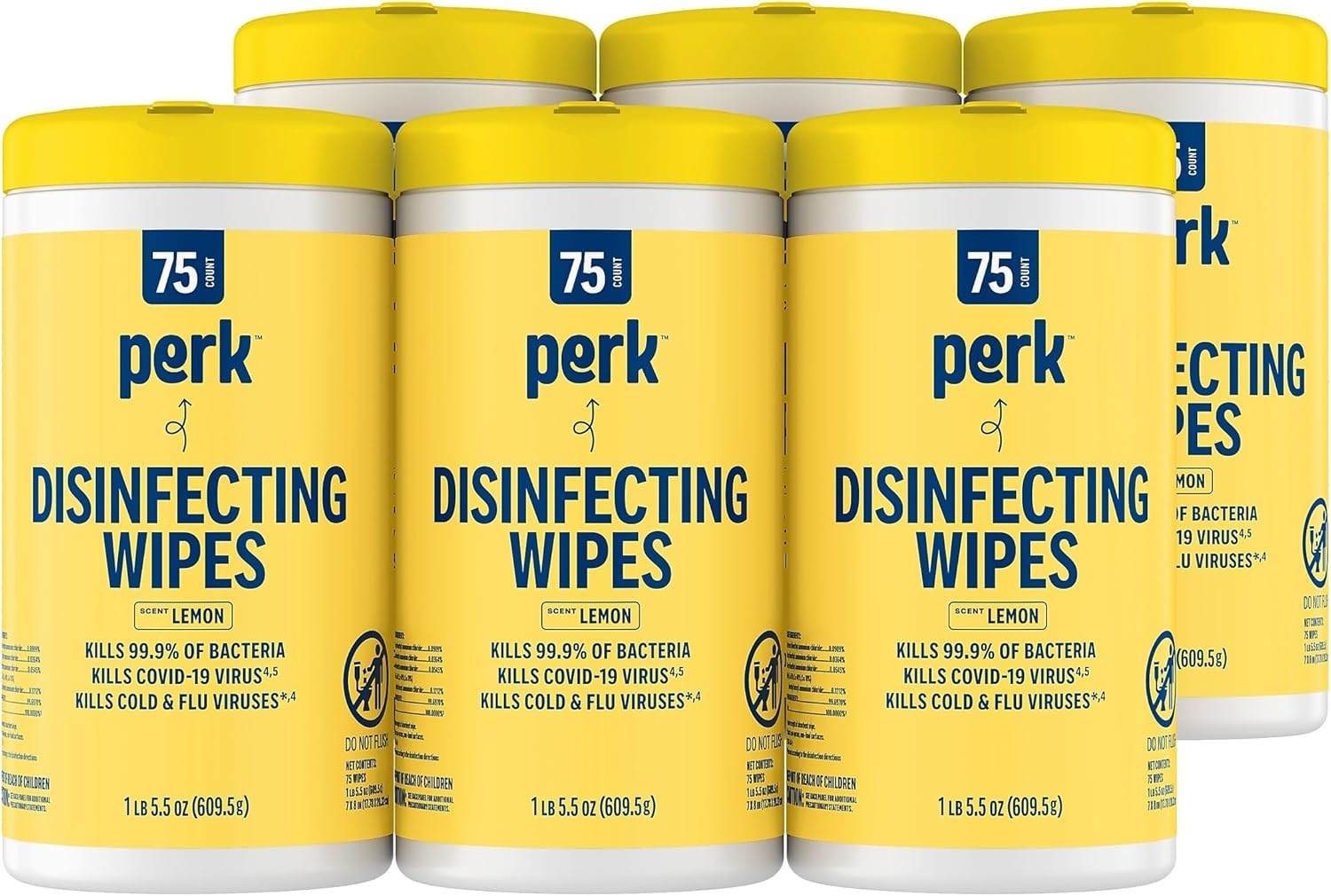 image:imagePerk Disinfecting Wipes Fresh Scent 75 WipesCanister 6Pack MultiSurface Cleaning Wipes for Home Office amp Classroom6 Pack