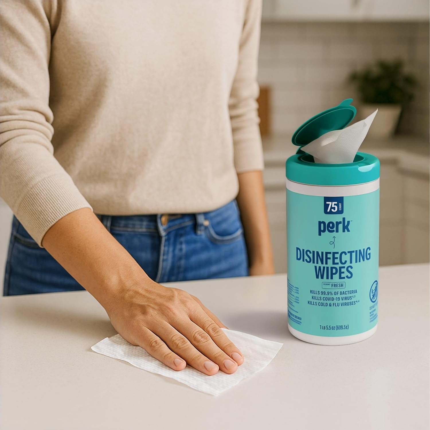 image:imagePerk Disinfecting Wipes Fresh Scent 75 WipesCanister 6Pack MultiSurface Cleaning Wipes for Home Office amp Classroom6 Pack