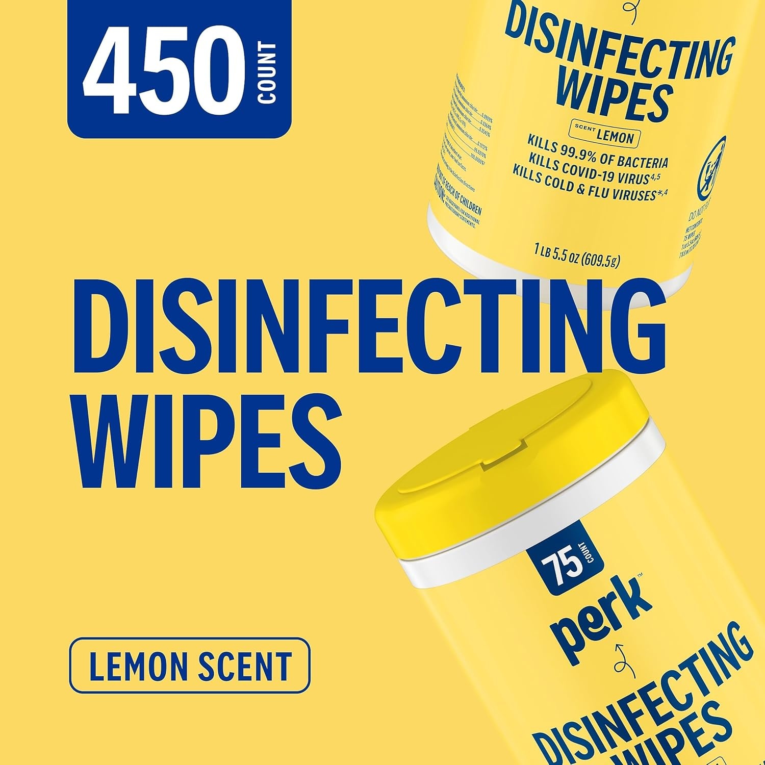 image:imagePerk Disinfecting Wipes Fresh Scent 75 WipesCanister 6Pack MultiSurface Cleaning Wipes for Home Office amp Classroom6 Pack
