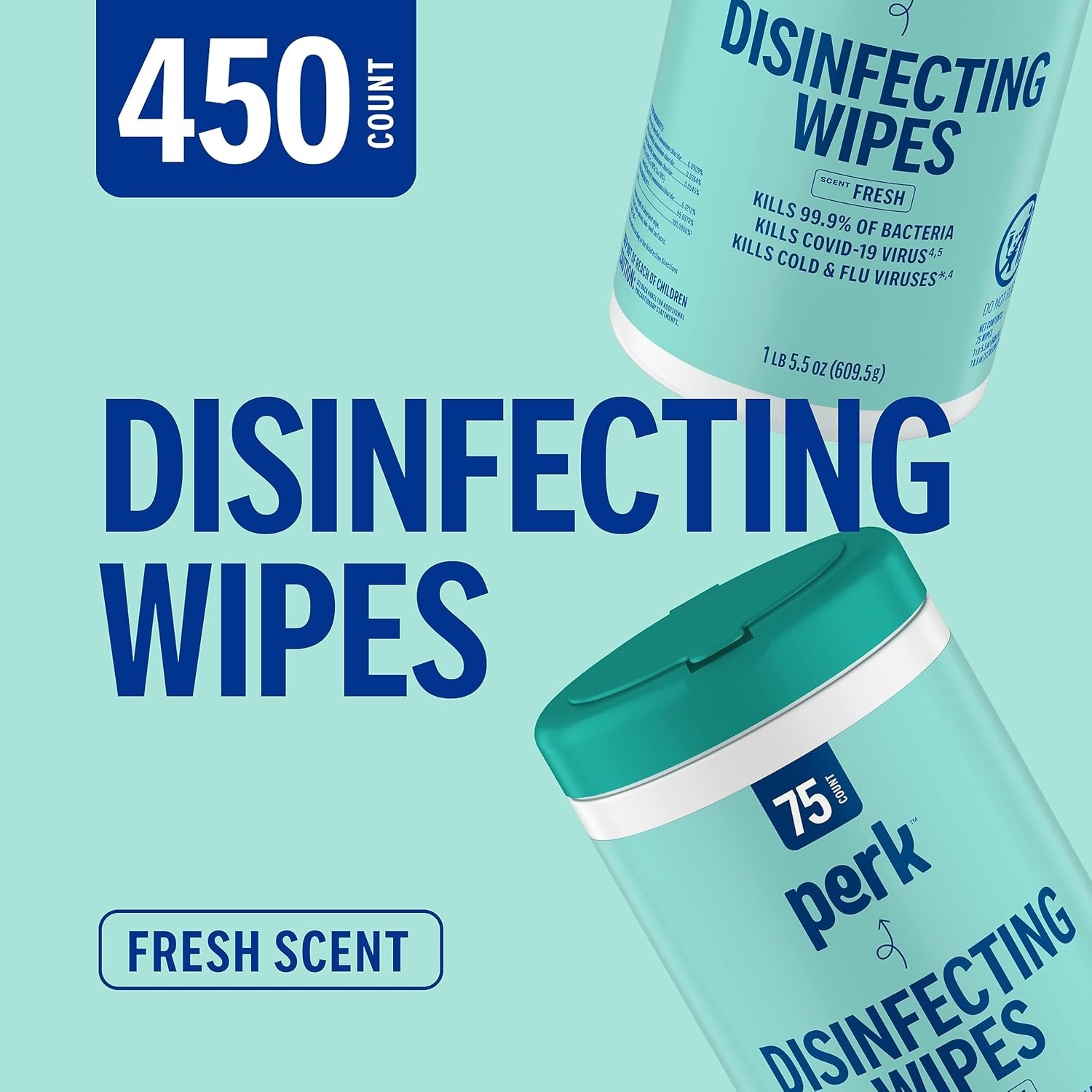 image:imagePerk Disinfecting Wipes Fresh Scent 75 WipesCanister 6Pack MultiSurface Cleaning Wipes for Home Office amp Classroom6 Pack