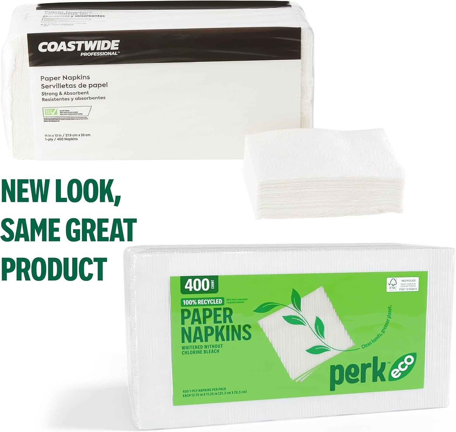 image:imagePerk Eco Recycled Lunch Napkin 1ply White 400 NapkinsPack 12 PacksCarton1 Pack