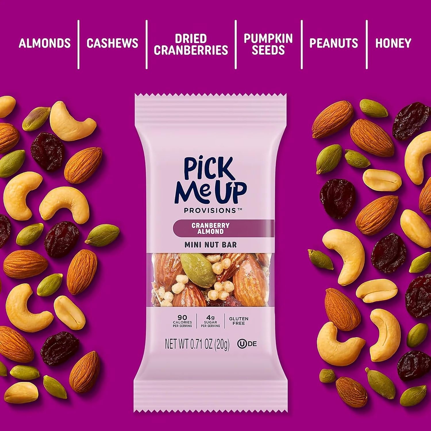 image:imagePick Me Up Provisions Mini Peanut Butter Dark Chocolate Nut Bar 20 Bars Perfect for Lunches Protein SnackCranberry Almond