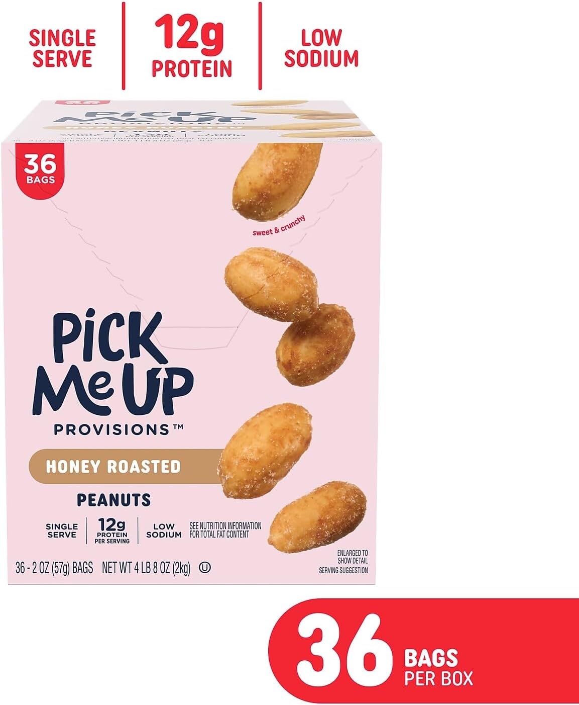 image:imagePick Me Up Provisions Roasted amp Salted Peanuts 36 SingleServe 2 oz Bags HighProtein Snack Packs for Work Travel amp LunchesHoney Peanuts
