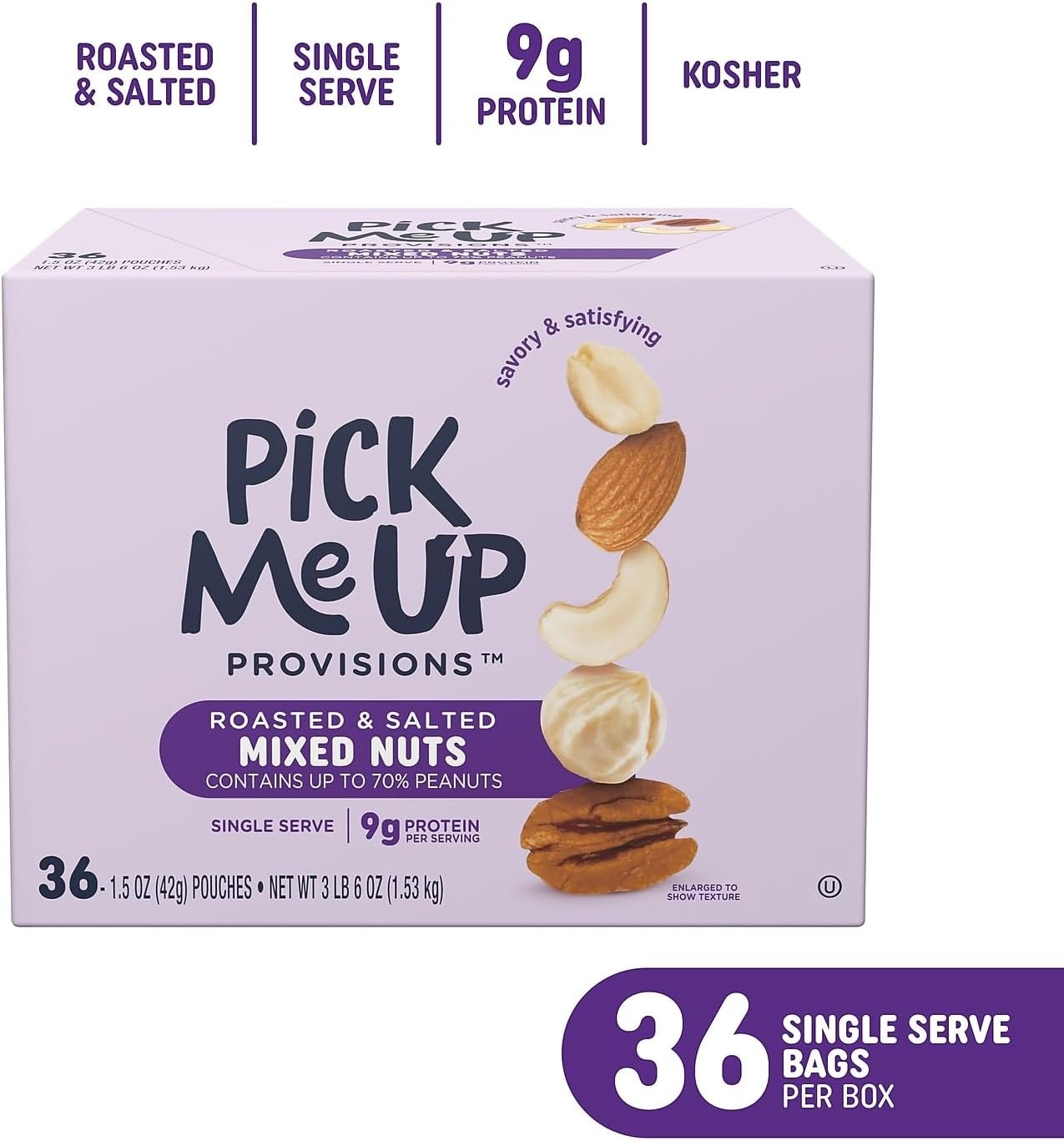 image:imagePick Me Up Provisions Roasted amp Salted Peanuts 36 SingleServe 2 oz Bags HighProtein Snack Packs for Work Travel amp LunchesMixed Nuts