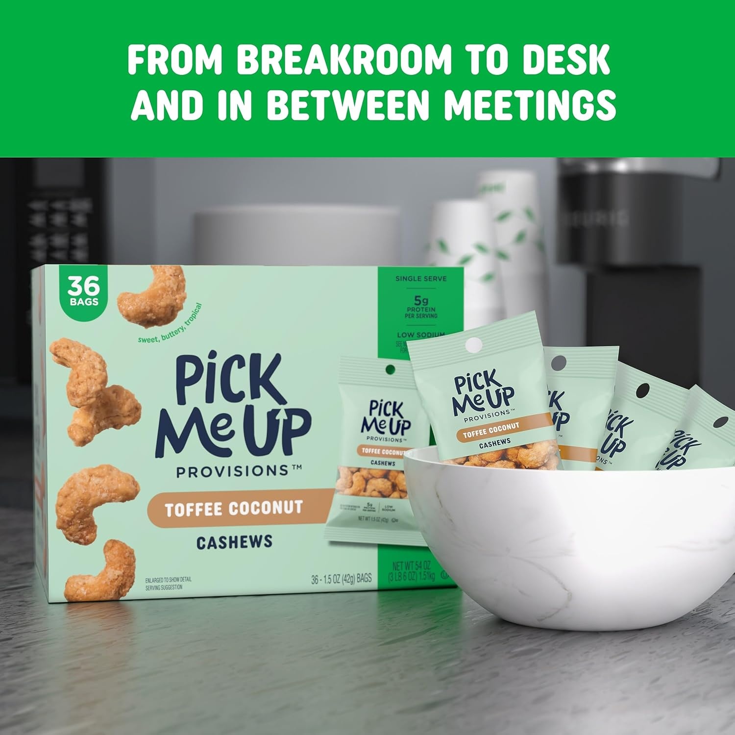 image:imagePick Me Up Provisions Roasted amp Salted Peanuts 36 SingleServe 2 oz Bags HighProtein Snack Packs for Work Travel amp LunchesToffee Coconut Cashews