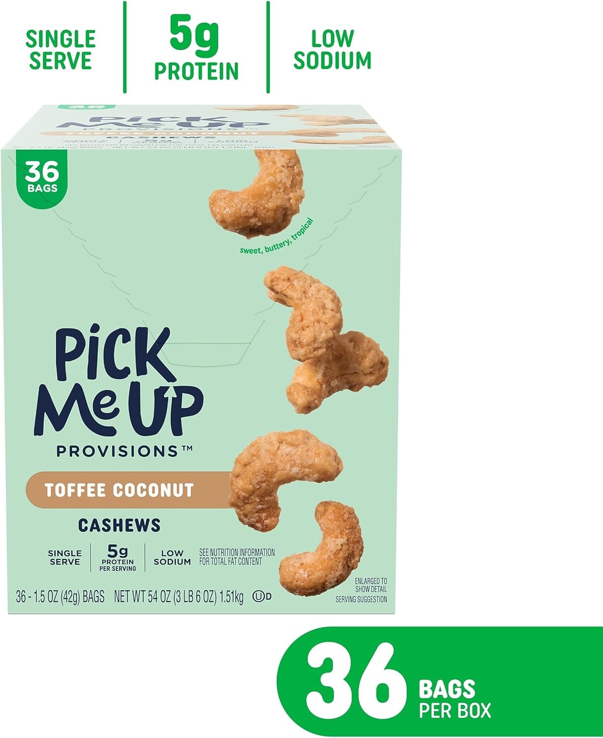 image:imagePick Me Up Provisions Roasted amp Salted Peanuts 36 SingleServe 2 oz Bags HighProtein Snack Packs for Work Travel amp LunchesToffee Coconut Cashews