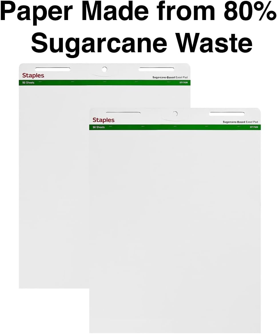 image:imageSTAPLES Easel Pad Repositionable Large Flip Chart Paper 25x30 30 Sheets 2 Pack White Recycled Material27 x 35