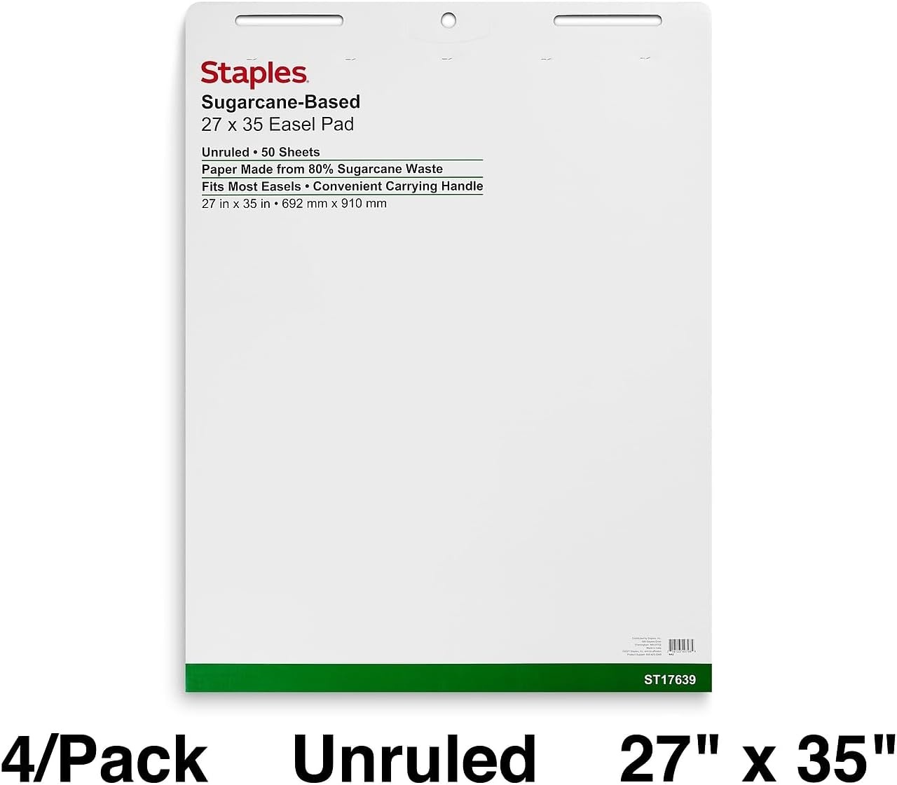 image:imageSTAPLES Easel Pad Repositionable Large Flip Chart Paper 25x30 30 Sheets 2 Pack White Recycled Material27 x 35