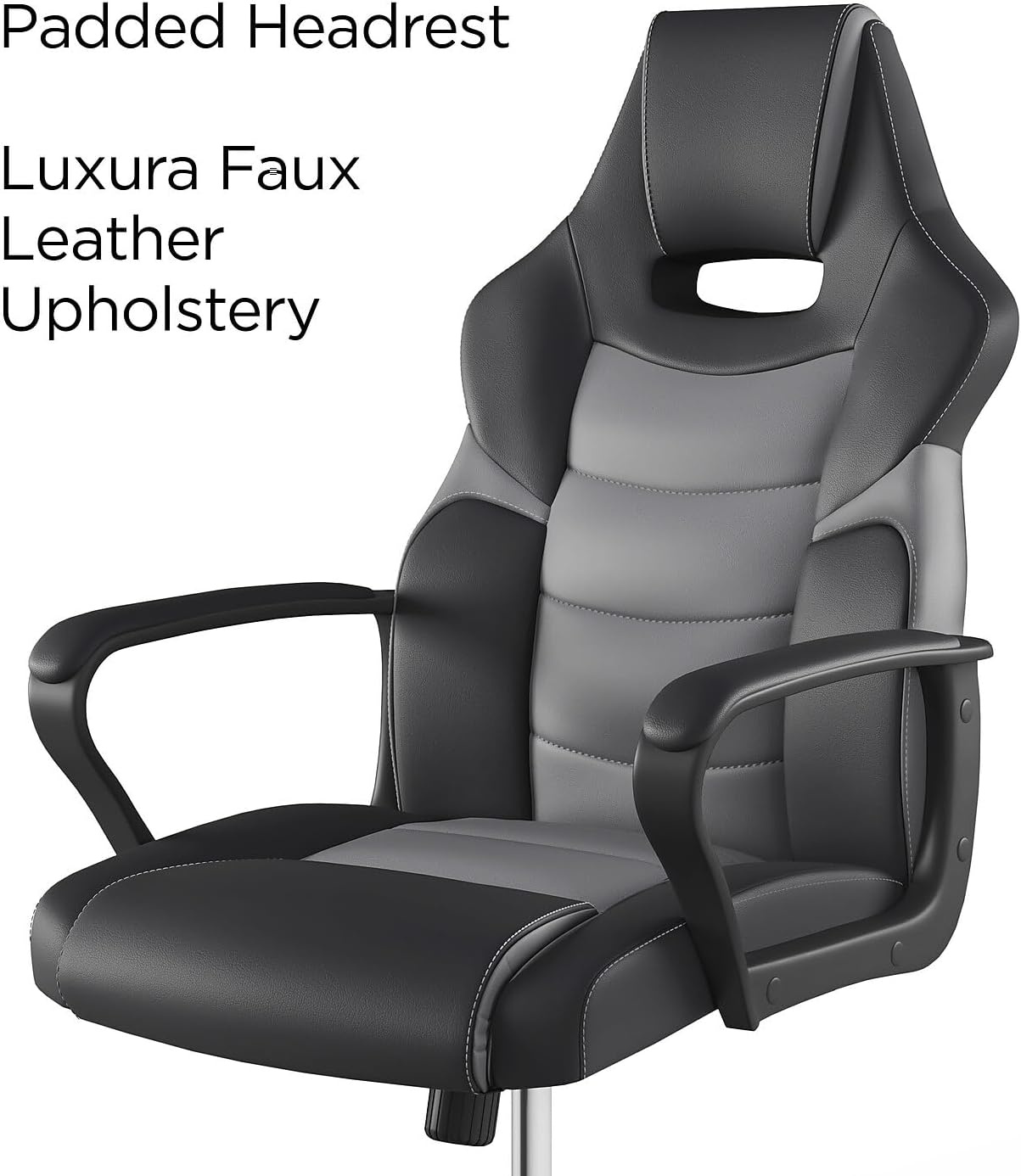 image:imageSTAPLES Emerge Vector Luxura Faux Leather Gaming Chair Black amp Gray