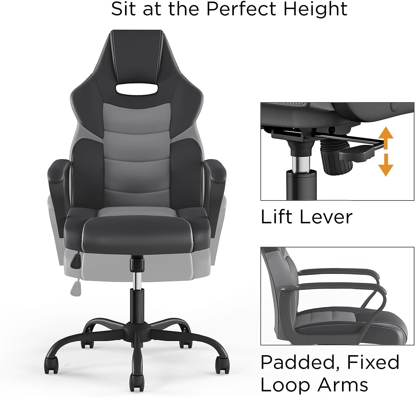 image:imageSTAPLES Emerge Vector Luxura Faux Leather Gaming Chair Black amp Gray