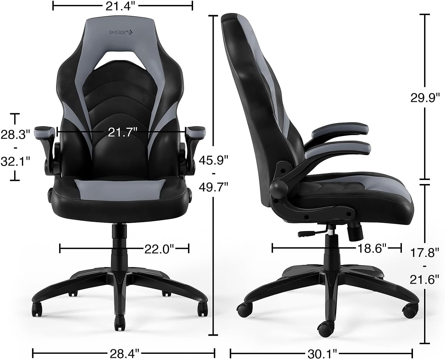 image:imageSTAPLES Emerge Vortex Gaming Chair Ergonomic Adjustable Height Swivel Black 2Pack
