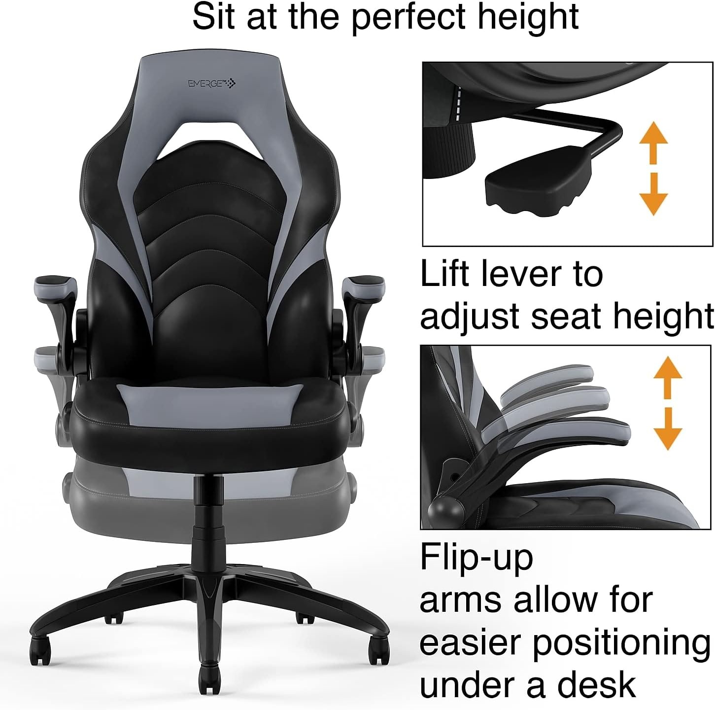 image:imageSTAPLES Emerge Vortex Gaming Chair Ergonomic Adjustable Height Swivel Black 2Pack