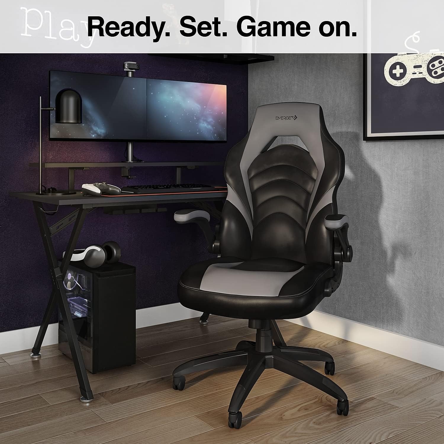 image:imageSTAPLES Emerge Vortex Gaming Chair Ergonomic Adjustable Height Swivel Black 2Pack