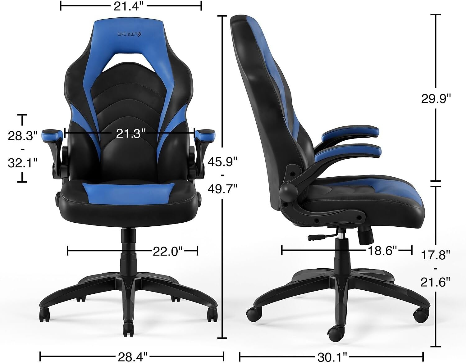 image:imageSTAPLES Emerge Vortex Gaming Chair Ergonomic Adjustable Height Swivel BlackBlue