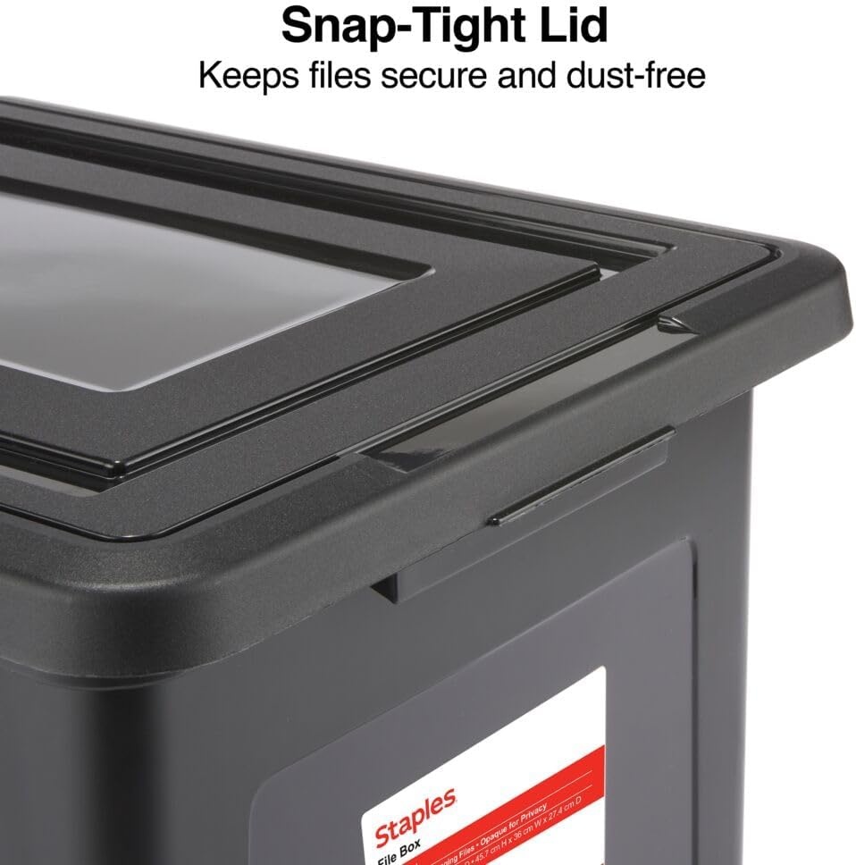image:imageSTAPLES File Folder Tote Portable Filing Box for Letter SIze Hanging Folders Security Latch amp BuiltIn Lid Organizer BlackClearBlack
