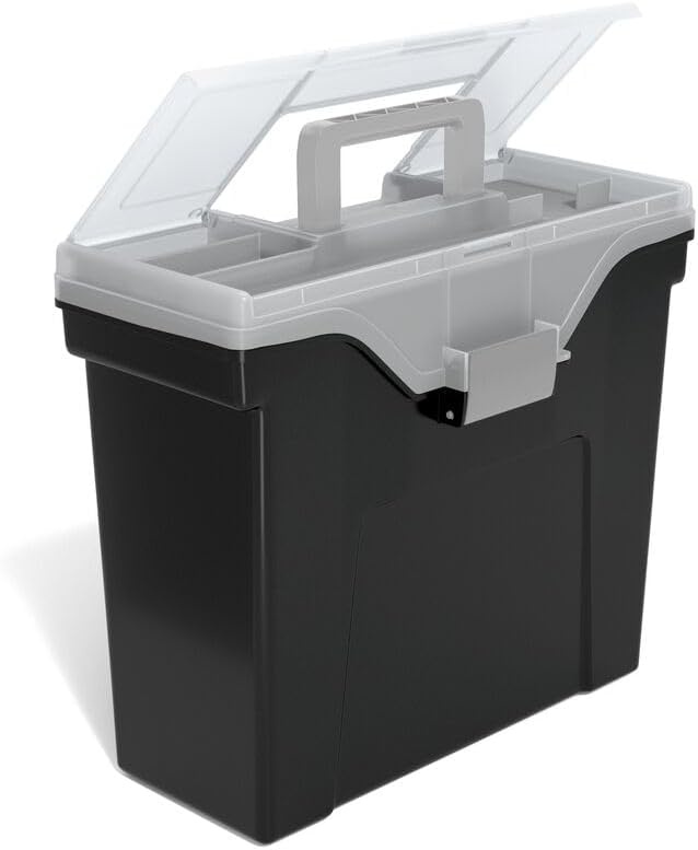 image:imageSTAPLES File Folder Tote Portable Filing Box for Letter SIze Hanging Folders Security Latch amp BuiltIn Lid Organizer BlackClearBlack