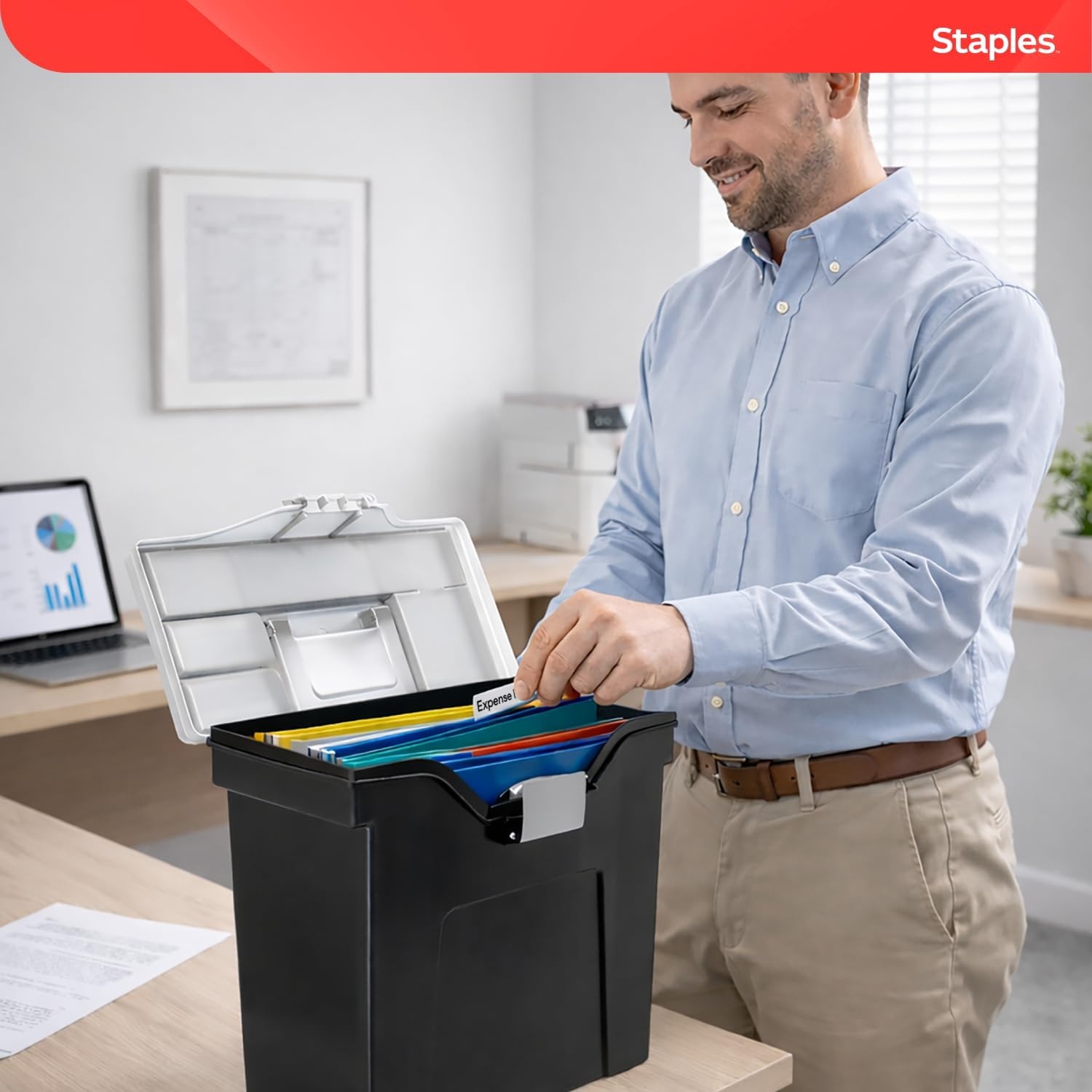 image:imageSTAPLES File Folder Tote Portable Filing Box for Letter SIze Hanging Folders Security Latch amp BuiltIn Lid Organizer BlackClearBlack