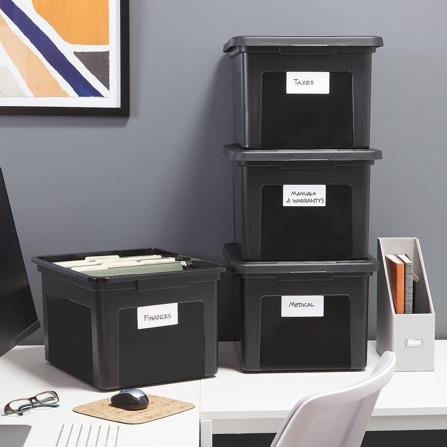 image:imageSTAPLES File Folder Tote Portable Filing Box for Letter SIze Hanging Folders Security Latch amp BuiltIn Lid Organizer BlackClearBlack