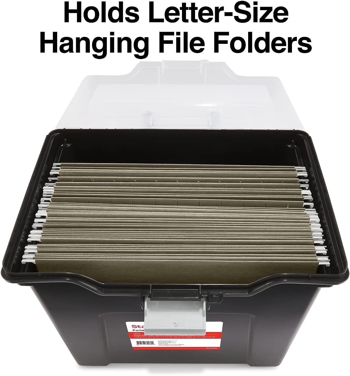 image:imageSTAPLES File Folder Tote Portable Filing Box for Letter SIze Hanging Folders Security Latch amp BuiltIn Lid Organizer BlackClearBlack
