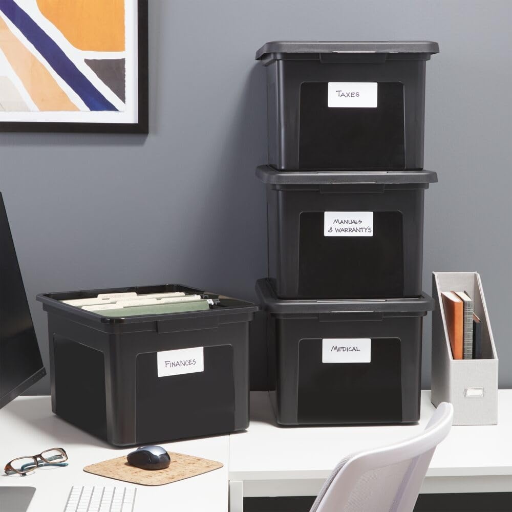 image:imageSTAPLES File Folder Tote Portable Filing Box for Letter SIze Hanging Folders Security Latch amp BuiltIn Lid Organizer BlackClearBlack