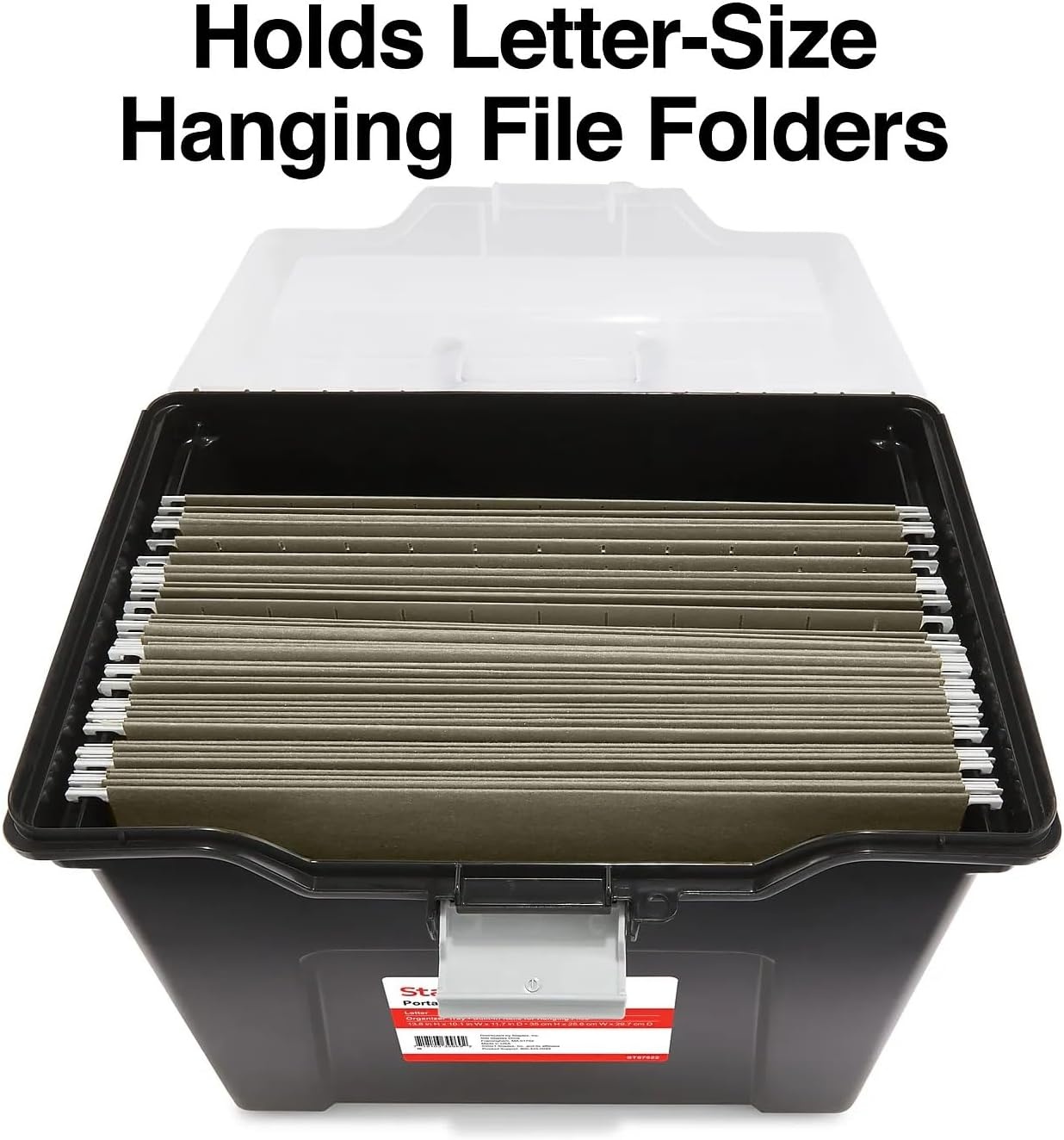 image:imageSTAPLES File Folder Tote Portable Filing Box for Letter SIze Hanging Folders Security Latch amp BuiltIn Lid Organizer BlackClearBlack