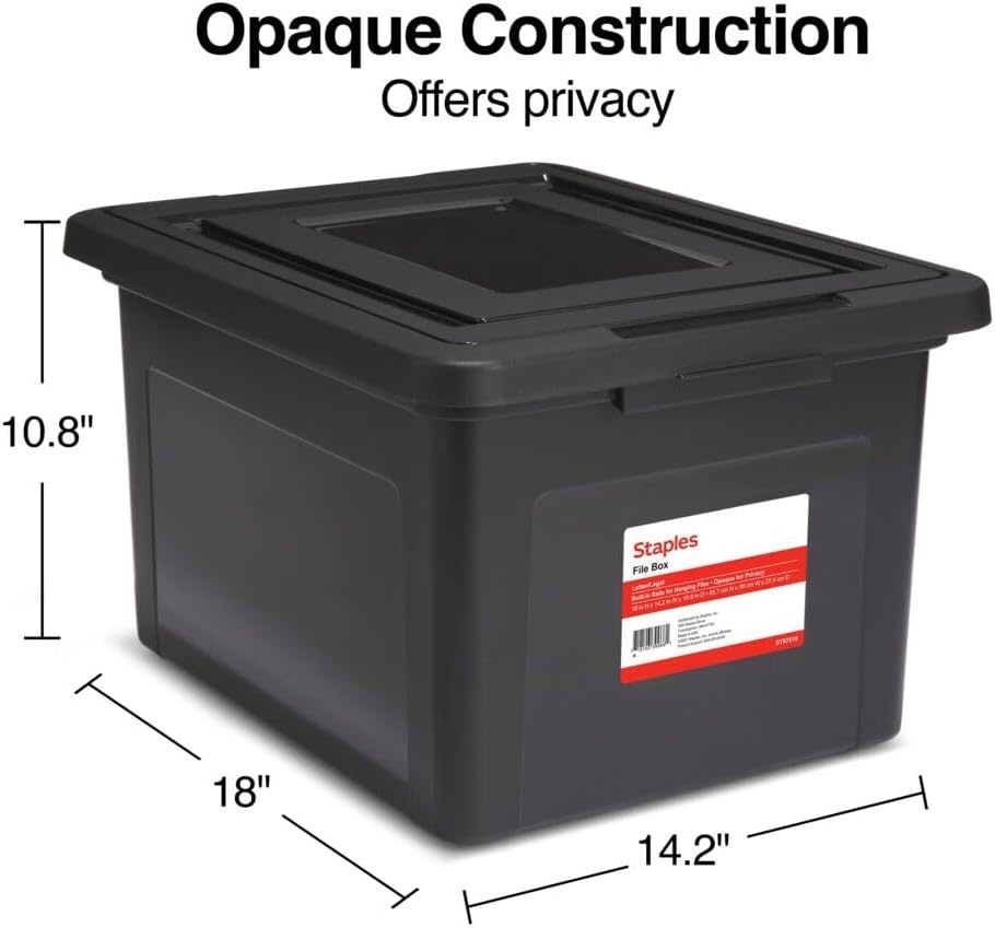 image:imageSTAPLES File Folder Tote Portable Filing Box for Letter SIze Hanging Folders Security Latch amp BuiltIn Lid Organizer BlackClearBlack