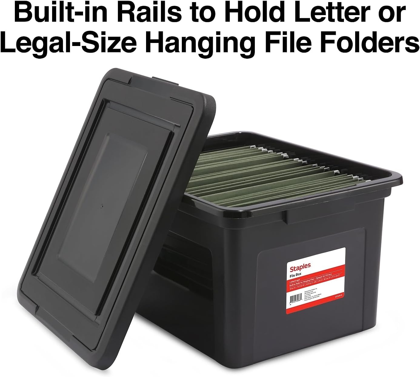 image:imageSTAPLES File Folder Tote Portable Filing Box for Letter SIze Hanging Folders Security Latch amp BuiltIn Lid Organizer BlackClearBlack