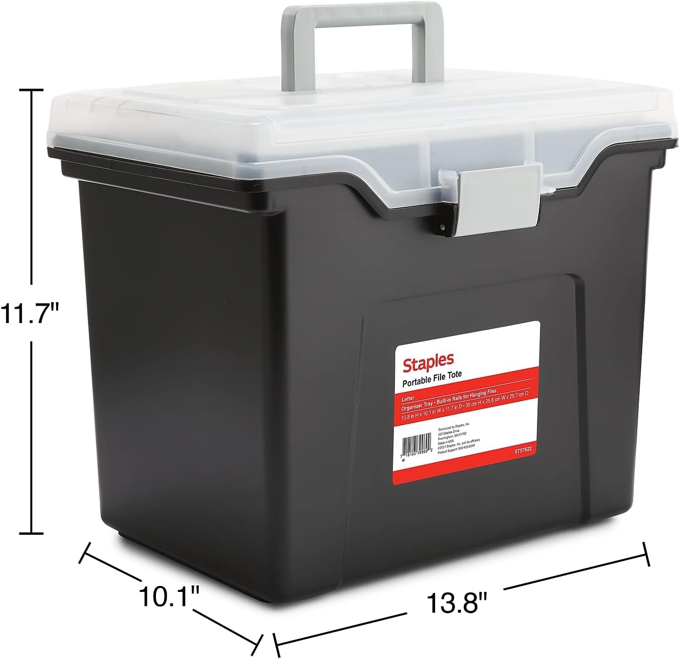 image:imageSTAPLES File Folder Tote Portable Filing Box for Letter SIze Hanging Folders Security Latch amp BuiltIn Lid Organizer BlackClearBlack