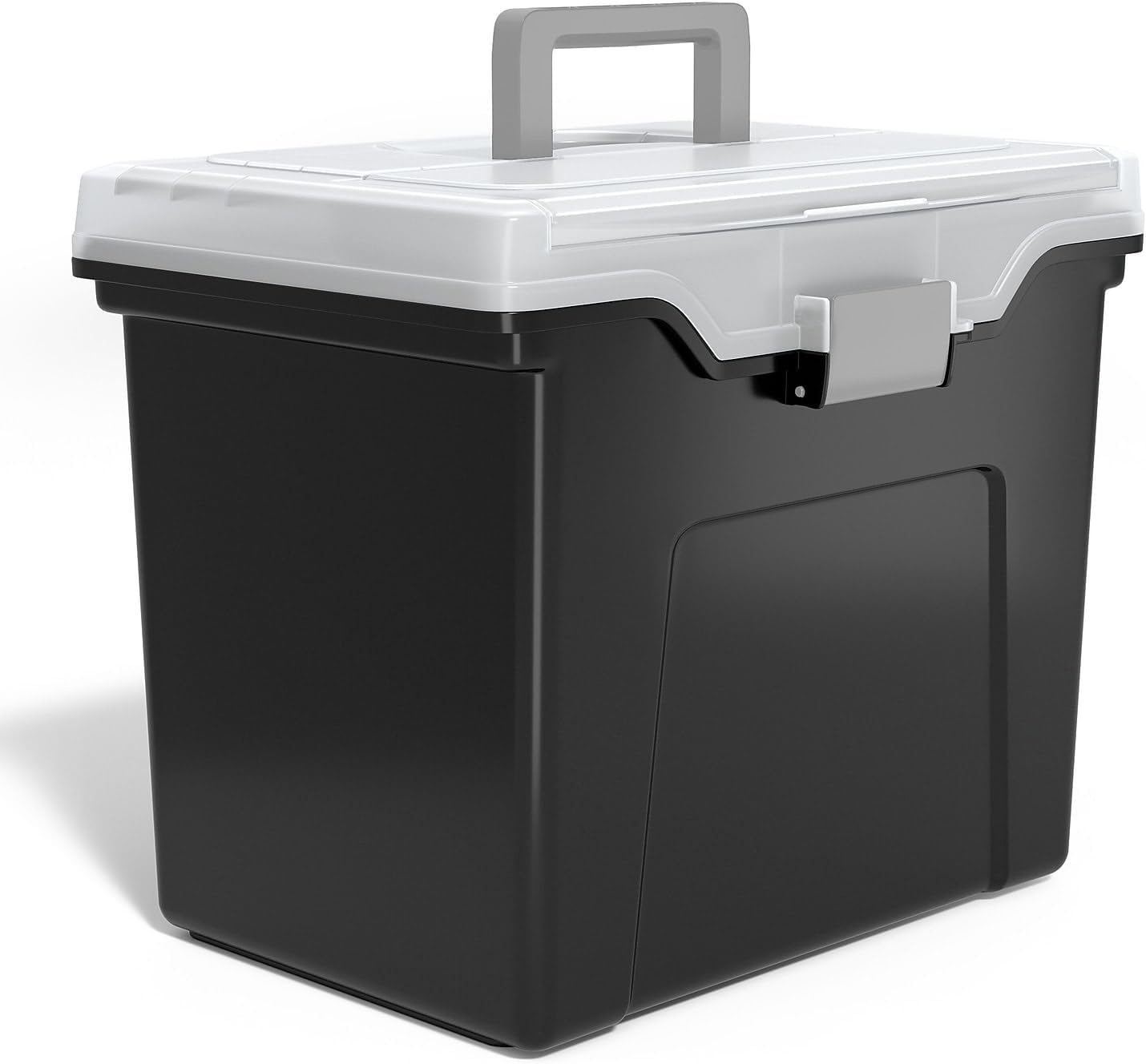 image:imageSTAPLES File Folder Tote Portable Filing Box for Letter SIze Hanging Folders Security Latch amp BuiltIn Lid Organizer BlackClearBlack