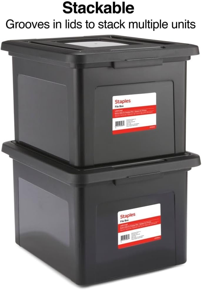 image:imageSTAPLES File Folder Tote Portable Filing Box for Letter SIze Hanging Folders Security Latch amp BuiltIn Lid Organizer BlackClearBlack