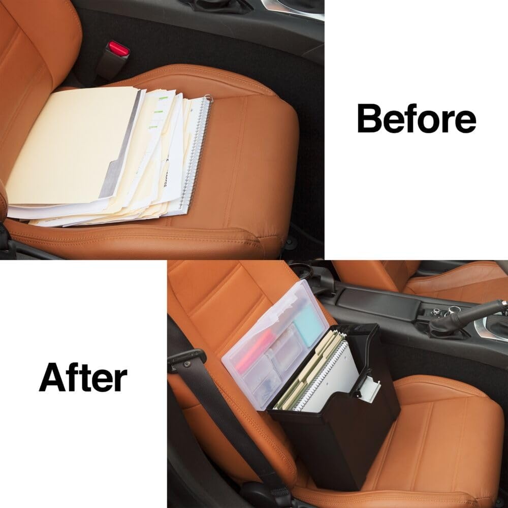 image:imageSTAPLES File Folder Tote Portable Filing Box for Letter SIze Hanging Folders Security Latch amp BuiltIn Lid Organizer BlackClearBlack