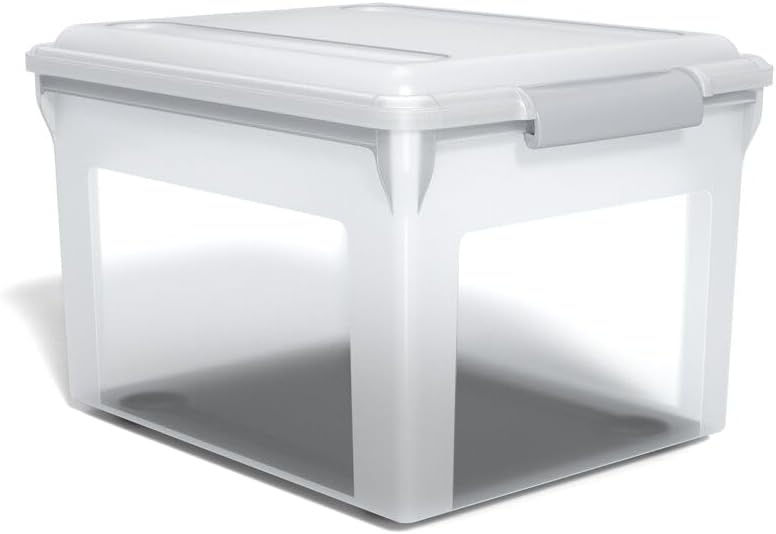 image:imageSTAPLES File Folder Tote Portable Filing Box for Letter SIze Hanging Folders Security Latch amp BuiltIn Lid Organizer BlackClearClear