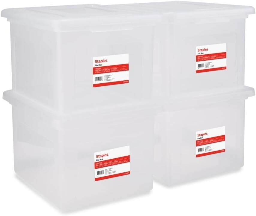 image:imageSTAPLES File Folder Tote Portable Filing Box for Letter SIze Hanging Folders Security Latch amp BuiltIn Lid Organizer BlackClearClear