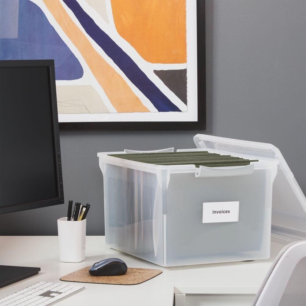 image:imageSTAPLES File Folder Tote Portable Filing Box for Letter SIze Hanging Folders Security Latch amp BuiltIn Lid Organizer BlackClearClear