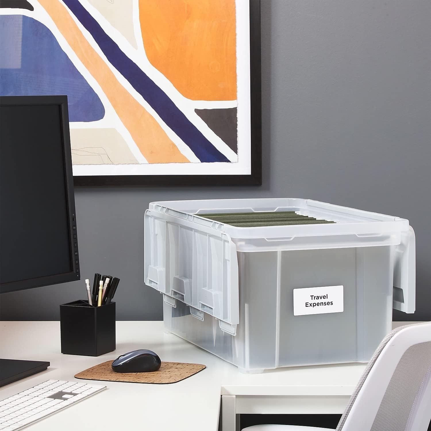 image:imageSTAPLES File Folder Tote Portable Filing Box for Letter SIze Hanging Folders Security Latch amp BuiltIn Lid Organizer BlackClearClear