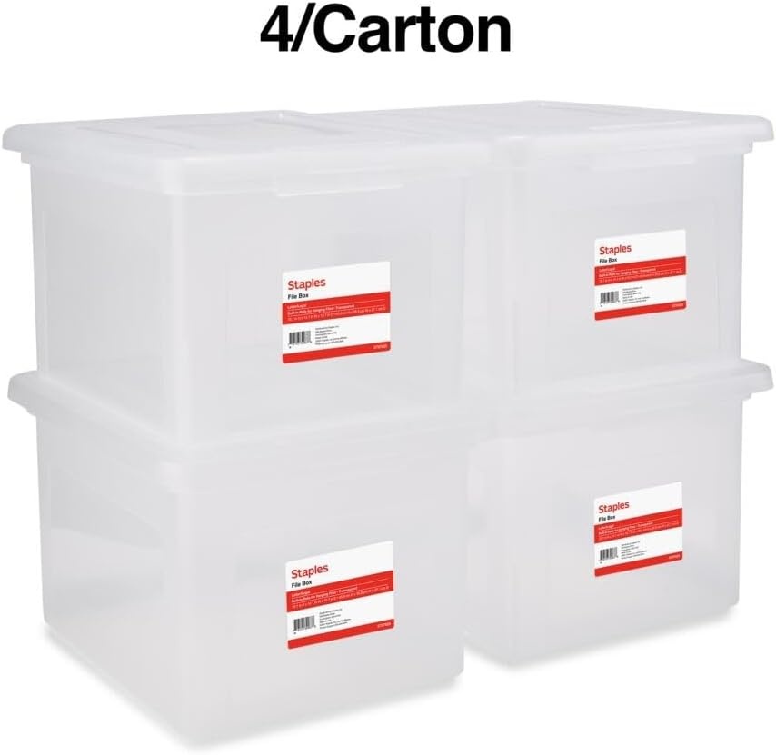 image:imageSTAPLES File Folder Tote Portable Filing Box for Letter SIze Hanging Folders Security Latch amp BuiltIn Lid Organizer BlackClearClear