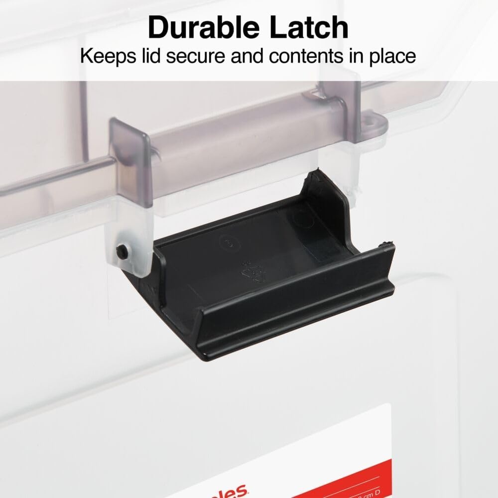 image:imageSTAPLES File Folder Tote Portable Filing Box for Letter SIze Hanging Folders Security Latch amp BuiltIn Lid Organizer BlackClearClear