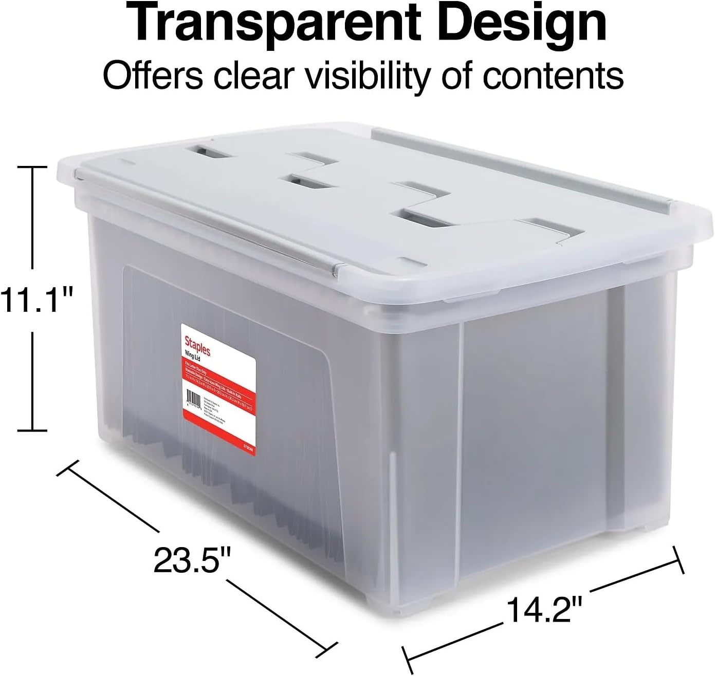 image:imageSTAPLES File Folder Tote Portable Filing Box for Letter SIze Hanging Folders Security Latch amp BuiltIn Lid Organizer BlackClearClear