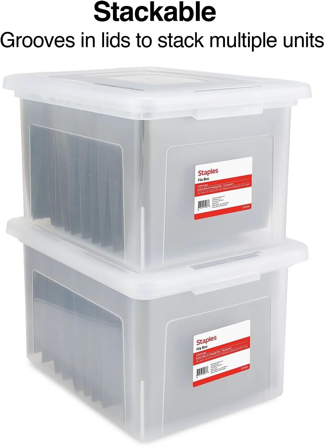 image:imageSTAPLES File Folder Tote Portable Filing Box for Letter SIze Hanging Folders Security Latch amp BuiltIn Lid Organizer BlackClearClear